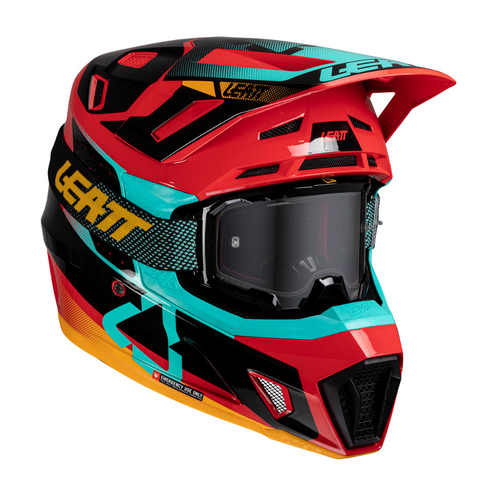 Capacete Moto 7.5 com Óculos Vermelho, Azul e Preto - Leatt