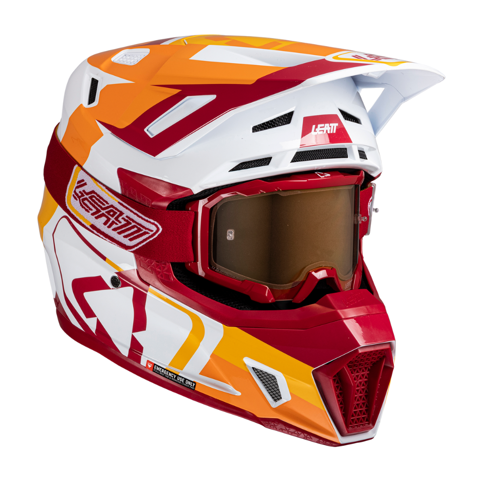Capacete Moto 7.5 com Óculos Bordo, Branco e Laranja - Leatt