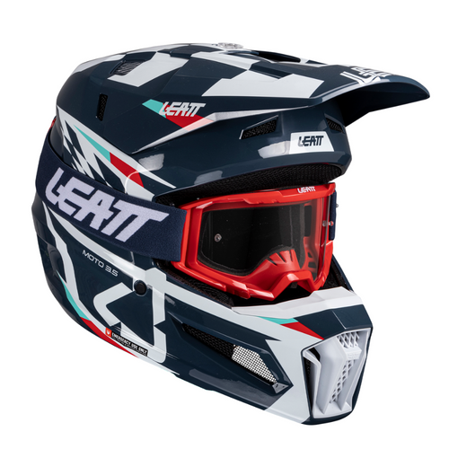 Capacete Moto 3.5 com Óculos Azul, Branco e Vermelho - Leatt