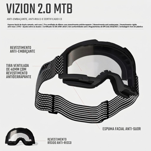 Óculos MTB Vizion 2.0 Preto - Leatt